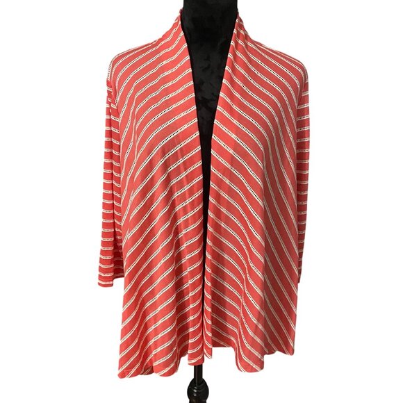 Susan Graver Sweaters - Susan Graver Weekend Open Front Cardigan XL Striped Lightweight Eyelet Casual